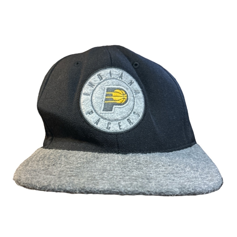 Mitchell and Ness Indiana Pacers Fitted Hat Black Grey Blue Yellow Size 7 1/8‎